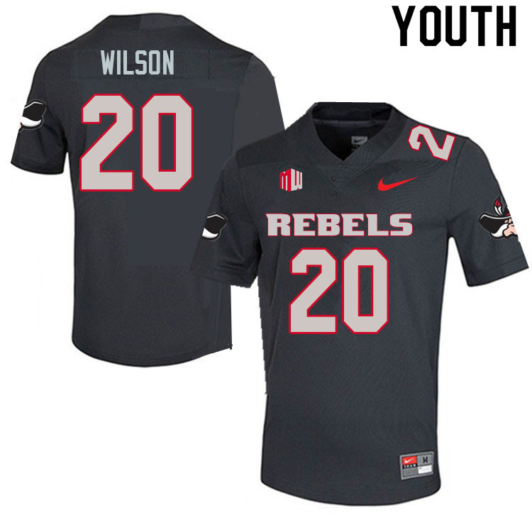 Youth #20 Jayvaun Wilson UNLV Rebels College Football Jerseys Sale-Charcoal - Click Image to Close